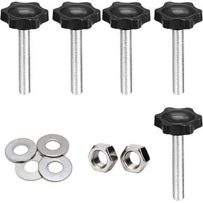 5 Set M8 × 40mm Male Thread Clamping Screw Knob, 32mm Dia Plum Hex Shaped Grips Star Knob with Nuts Washers