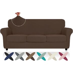 2025 أغطية أرائك مخططة 4 قطع، أغطية أرائك قابلة للتمدد للغاية لـ 3 وسائد للأريكة، أغطية أرائك مضادة للانزلاق مع أربطة سفلية، سميكة متينة وقابلة للغسل، واقي ناعم ومريح (71 بوصة - 91 بوصة، قهوة داكنة) in Kuwait