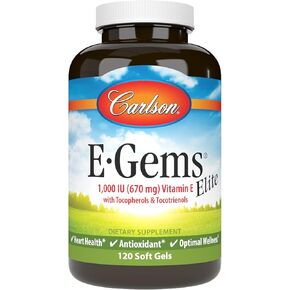 Carlson - E-Gems Elite, 1000 IU Vitamin E with Tocopherols & Tocotrienols, Heart Health & Optimal Wellness, Antioxidant, 120 soft gels