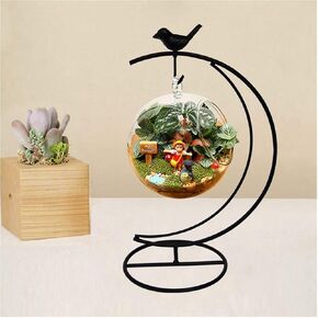 Archi Ornament Display Stand Holder Home Wedding Decoration Rack for Hanging Glass Globe Air Plant Flower Pot Stand Iron Pot Hook Stand Terrarium Witch Ball(Moon Birds)