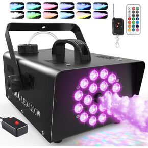 MOSFiATA Fog Machines, Smoke Machine with 18 RGB LED Lights Effect, 1200W and 6000CFM Fog with 1 Wired Receiver and 2 Wireless Remote Controls, Perfect for Wedding, Halloween, Party and Stage Effect