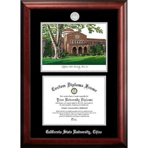Campus Images NCAA Cal State Chico Wildcats Unisex Silver Medallion Frame California State University, Chico 11w x 8.5h Silver Embossed Diploma Frame Lithograph, Brown, One Size