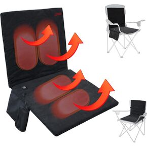Heated Cushion for Camping Chair, Portable Heated Seat Cushion, Thickened 3 Mode Adjustable Heating Levels Foldable Back Heated Chair Pad for Indoor, Outdoor, Sports, Camping (No Power Bank) (Black)