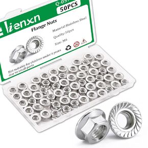 85PCS 6 Metric Sizes 304 Stainless Steel Hex Flange Nuts Assortment Kit-M3 M4 M5 M6 M8 M10