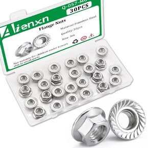 85PCS 6 Metric Sizes 304 Stainless Steel Hex Flange Nuts Assortment Kit-M3 M4 M5 M6 M8 M10