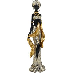African Statues and Sculptures for Home Decor, Tribal Art Figurines for Living Room Decorations, Gold Vintage Aesthetic Ornament for Bookshelf and Tables, Housewarming Gifts for Women