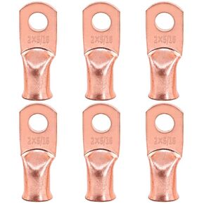 Glarks 6Pcs 2x5/16'' Copper Wire Lugs UL Listed Battery Cable Closed Ends Bare Copper Eyelets Tubular Ring Terminal Connectors