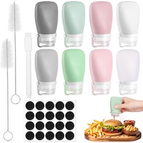 8 Pcs Mini Salad Dressing Container, Ketchup Container Squeeze Bottles Leakproof Sauce Dispenser to Go for Lunch Silicone Portable Jars with Cleaning Brush Labels Marker Pen 1.3 oz,38 ml in Kuwait