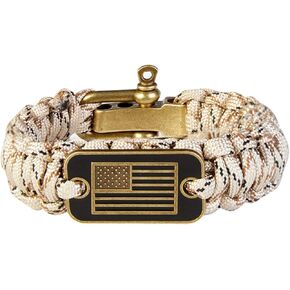 Paracord Bracelet-Men's Tactical Survival Bracelet-Soldier Bracelet with Bronze USA Flag-3 Adjustable Sizes