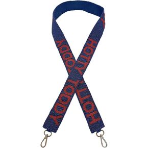 Beaded Purse Strap Navy Blue & Red College Game Day Clear Handbag Replacement Strap Mississippi Stadium Football University 49 x1.75" Gold Hardware Clips