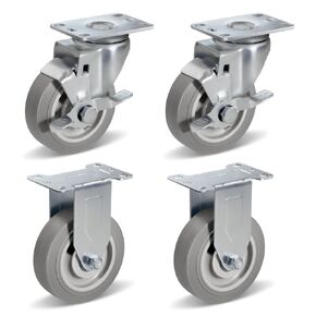 4 Inch Casters Set of 4 Heavy Duty Caster Wheels with Swivel 1200Lbs ，Rubber Wheel Silent Castor Industrial Plate Casters Wheels for Cart Furniture Workbench（4 Swivel）