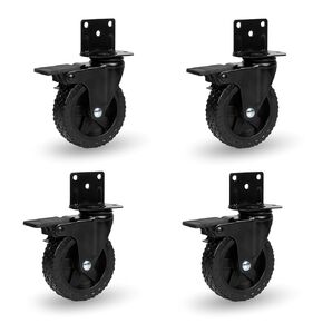 Side Mount Casters Set of 4 Heavy Duty- Swivel Caster Wheels for Furniture Legs, Table, Workbench, Cart, Bed, Black Powder Coated L-Shaped Plate 3 Inch Caster Wheels, 300lbs Capacity