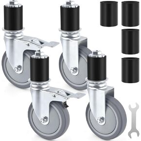 PACETAP 4 Inch Prep Table Wheels Caster Set of 4, Expanding Stem Caster Fit 1-1/2" and 1-5/8" Tube ID Leg for Work Table/Cart/Kitchen Appliances/Workbench Legs (2 with Brake, 2 without Brake) in Kuwait