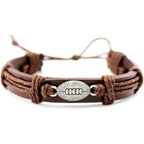 Sports Football Leather Bracelet Tennis Racket Basketball Soccer Baseball Volleyball Charm Warp Bracelet Handmade Braided Leather Rope Bangle for Women Men Sports Fans Jewelry