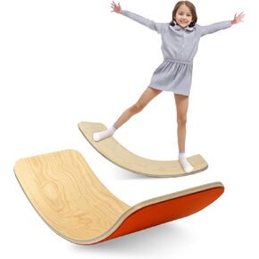 edutree Wooden Wobble Balance Board for Kids, Balance Beam Rocker Board for Toddlers Adults, Montessori Waldorf Learning Toys for Yoga Exercise