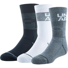 Under Armour Youth Phenom Crew Socks, 3-Pairs, Black/Gray/White Assorted,Small