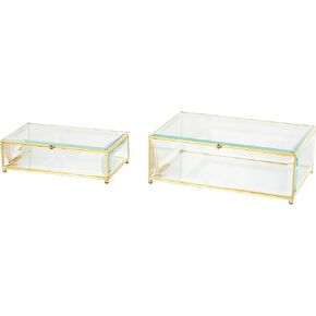 Deco 79 Glass Decorative Jewelry Box 3 Slot Jewelry Organizer with Gold Metal Frame and Chain Accent, Jewelry Holder 10" x 7" x 2", Clear