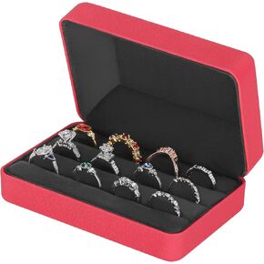 Velet Ring Storage Box for Multiple Rings, Travel Jewelry Ring Stud Earrings Holder Case, 3 Slot Portable Ring Display Organizer Case (Black)