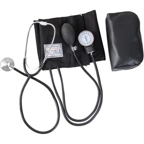 MABIS Professional Aneroid Sphygmomanometer Blood Pressure Gauge, Stethoscope and Blood Pressure Cuff, With Carrying Case, Adult Large Cuff, Black
