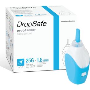 Ergolance Safety Lancet, 25 Gauge, 1.8mm, Pressure Activated Blood Testing, for Normal to Thick Skin, Sterile, Single-Use, 100ct Box