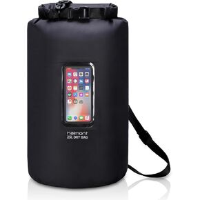 حقيبة Haimont الجافة المقاومة للماء وخفيفة الوزن وحقيبة جافة للتجديف بالكاياك والتجديف والتجديف والتجديف وركوب القوارب مع نافذة متوافقة مع شاشة اللمس، أسود، 25 لتر in Kuwait