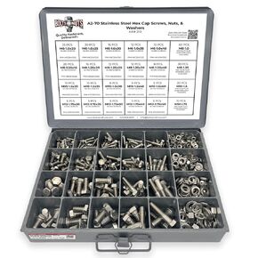 A2-70 Stainless Steel Metric Hex Cap Screws Bolts, Nuts, & Washers Assortment Kit - 575 Pieces!