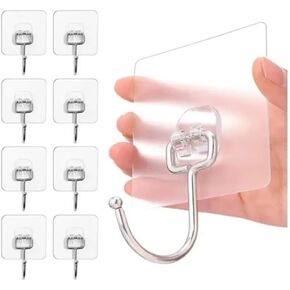 Ultra Strong 50lb (Max) Transparent Self-Adhesive Hooks - Heavy-Duty Wall Hooks for Kitchen, Bathroom, Ceiling, and More - The Ultimate Organizational Solution (Pack of 10), ZJH-G-BST008