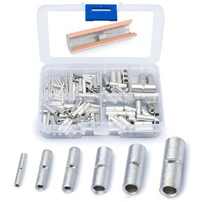 Wirefy 200 PCS Non Insulated Butt Connectors Kit - Butt Splice Connectors - Uninsulated Crimp Wire Connectors - 24-8 AWG
