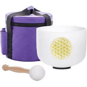 528HZ 8 Inch C Note Flower of Life Crystal Singing Bowl Sound Healing Crystal Bowl Meditation Sound Bowl Sound Bath Life Flower Singing Bowl With Bag