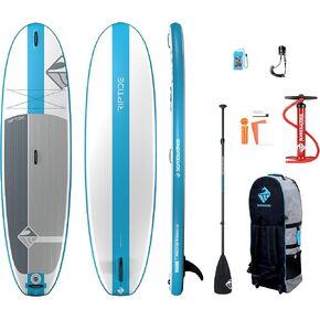 Boardworks SHUBU Riptide Inflatable Stand-Up Paddle Board (iSUP) | SUP Package Includes Three Piece Paddle, Carry Bag and Pump (SUP) Complete Kit | 10’6", Blue/White/Grey
