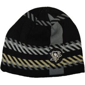 47 Pittsburgh Penguins Old Time Hockey (OTH) Cuffless Rugby Stripe Beanie Hat - NHL Knit Skull Cap Black