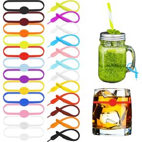 Lasiyanor Cup Markers for Drinks, 24Pcs Silicone Drink Marker Bands Bottle Strip Tag for Bar Party Martinis Cocktail Champagne Stem Glasses