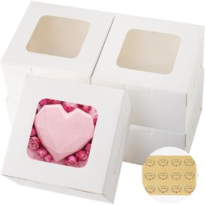 50pcs 5x5x2.5 Inches Cookie Boxes，White Bakery Boxes with Window，Small Treat Boxes, Mini Cake Boxes，for Pastry, Dessert, Cookies, Muffins, Donuts, Chocolate Covered Strawberries (5*5*2.5inch)