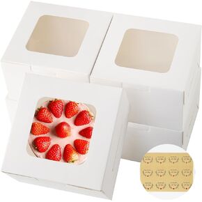 50pcs 5x5x2.5 Inches Cookie Boxes，White Bakery Boxes with Window，Small Treat Boxes, Mini Cake Boxes，for Pastry, Dessert, Cookies, Muffins, Donuts, Chocolate Covered Strawberries (5*5*2.5inch)