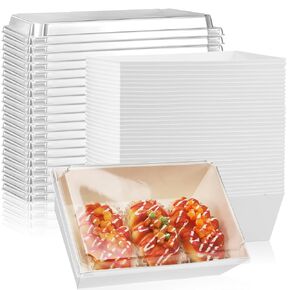50 Pack 8x6 Charcuterie Boxes with Clear Lids Large Disposable Paper Food Containers to Go Bakery Boxes Take Out Dessert Boxes Bulk for Salad, Sandwich, Fruit, Cake, Party, Wedding(White)