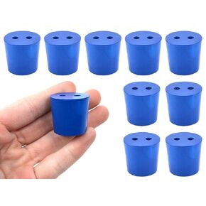 EISCO 10PK Neoprene Stoppers, 2 Holes - ASTM - Size #5-23mm Bottom, 27mm Top, 25mm Length - Suitable for use with Petroleum, Oils & Most Inorganic Acids and Bases