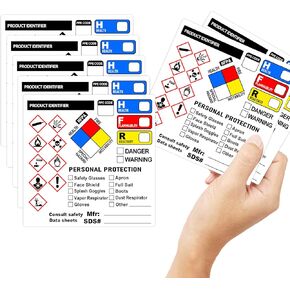 HMIS OSHA Hazardous Chemical Safety Data Stickers 3inch SDS Chemical Safety Identifying Label MSDS Stickers with GHS Pictograms Decals for HMIS & Hazard Compliant Secondary Containers 200pcs (Color1)