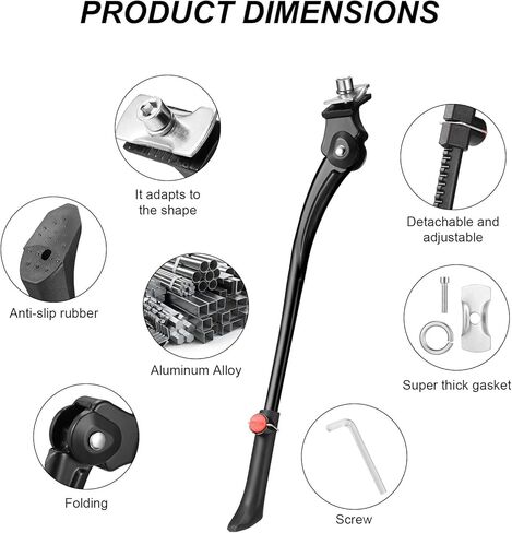 مسند جانبي لركوب الدراجات قابل للتعديل حامل دعم الدراجة من سبائك الألومنيوم مع مفتاح ربط سداسي 8 مم للدراجة 24، 26، 27.5 بوصة (أسود) in Kuwait