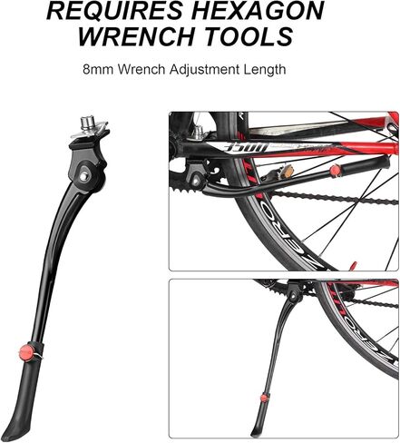 مسند جانبي لركوب الدراجات قابل للتعديل حامل دعم الدراجة من سبائك الألومنيوم مع مفتاح ربط سداسي 8 مم للدراجة 24، 26، 27.5 بوصة (أسود) in Kuwait