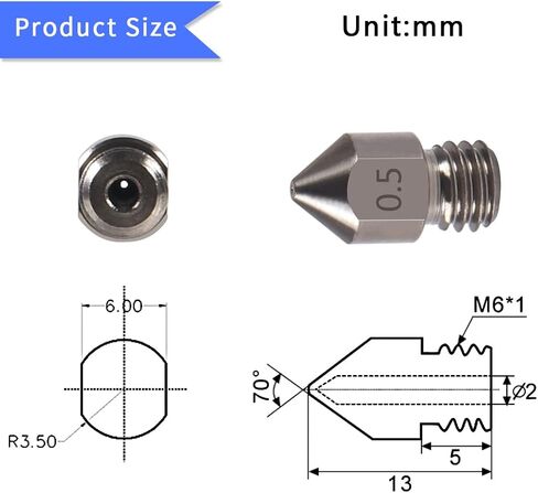 Aokin 5 Pcs 0.6mm Hardened Steel Nozzles MK8 Nozzles 3D Printer Nozzles with High Temperature Wear Resistant for Creality Ender 3/3 Pro/3 V2, Ender 5/5 Pro, CR-10/10S, Makerbot, with Flat Wrench in Saudi Arabia