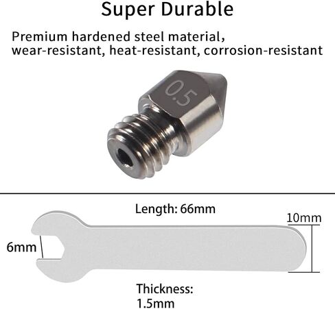 Aokin 5 Pcs 0.6mm Hardened Steel Nozzles MK8 Nozzles 3D Printer Nozzles with High Temperature Wear Resistant for Creality Ender 3/3 Pro/3 V2, Ender 5/5 Pro, CR-10/10S, Makerbot, with Flat Wrench in Saudi Arabia