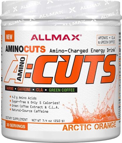 ALLMAX A:CUTS Amino-Charged Energy Drink, Arctic Orange - 210 g - with Caffeine, Green Coffee Extract, L-Carnitine & 2000 mg of Taurine - Sugar & Gluten Free - 30 Servings in Saudi Arabia