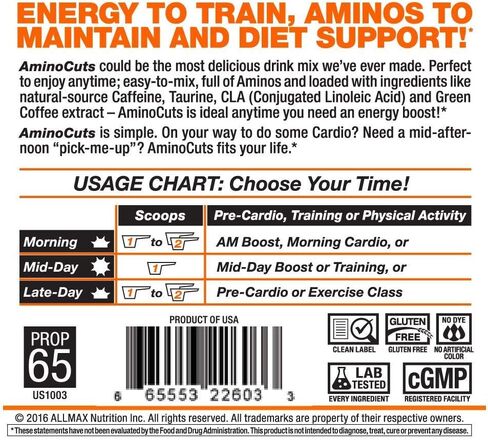 ALLMAX A:CUTS Amino-Charged Energy Drink, Arctic Orange - 210 g - with Caffeine, Green Coffee Extract, L-Carnitine & 2000 mg of Taurine - Sugar & Gluten Free - 30 Servings in Saudi Arabia