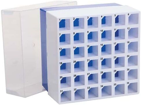 Argos R0050 Orange Polypropylene 16 Place Centrifuge Tube Freezer Storage Box with Clear Lid for 50mL Centrifuge Tubes, 5-3/4" Length x 5-3/4" Width x 4-7/8" Height (Pack of 2) in Saudi Arabia