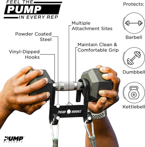 Lifting Hooks for Weightlifting - Attach Barbell, Dumbbell, Kettlebell to Resistance Band, Chains, Cables (Pair). Use for T-Bar Rows, Weighted Dips, Belt Squat, Pull-Ups. Fitness Clips in Saudi Arabia