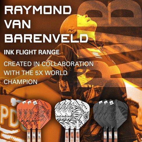 Target Darts Raymond Van Barneveld Ink Design No.6 Dart Flights & Short (34mm) Shafts Stems - 9 Flights and 9 Shafts in Total in Saudi Arabia