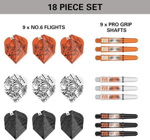 Target Darts Raymond Van Barneveld Ink Design No.6 Dart Flights & Short (34mm) Shafts Stems - 9 Flights and 9 Shafts in Total in Saudi Arabia