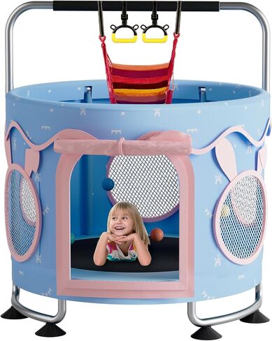 Trampoline for Kids - Adjustable Baby Toddler Trampoline with Anti-Rollover Round Bottom and Safety Enclosure, Birthday Gifts for Girl, Boy Indoor & Outdoor in Saudi Arabia