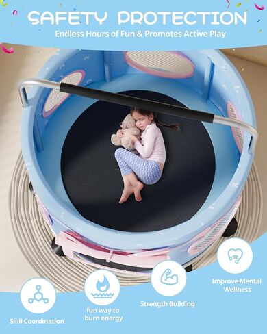 Trampoline for Kids - Adjustable Baby Toddler Trampoline with Anti-Rollover Round Bottom and Safety Enclosure, Birthday Gifts for Girl, Boy Indoor & Outdoor in Saudi Arabia