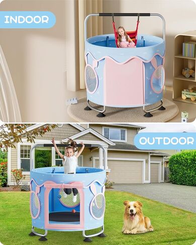 Trampoline for Kids - Adjustable Baby Toddler Trampoline with Anti-Rollover Round Bottom and Safety Enclosure, Birthday Gifts for Girl, Boy Indoor & Outdoor in Saudi Arabia